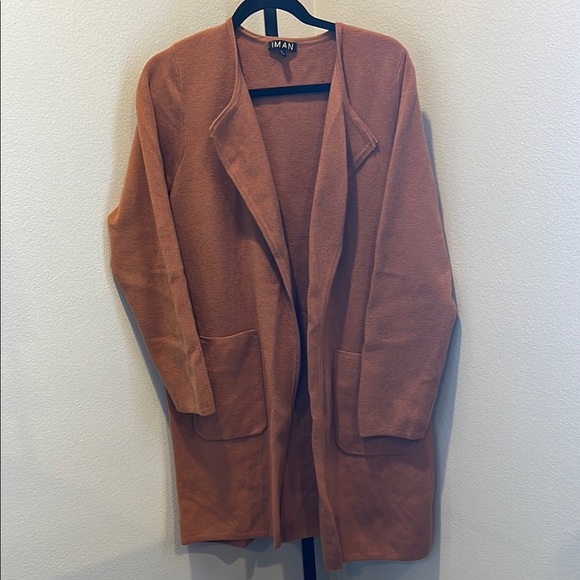 IMAN Tan Cardigan Sweater Longline Open Front - Picture 1 of 3